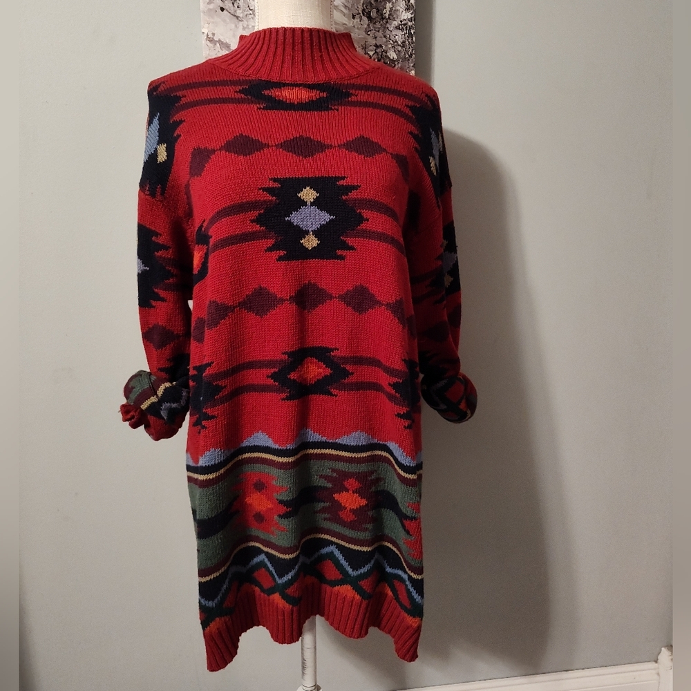 🥰 Vintage 80's Forenza Southwestern Aztec Print Oversized Cotton Blend Sweater